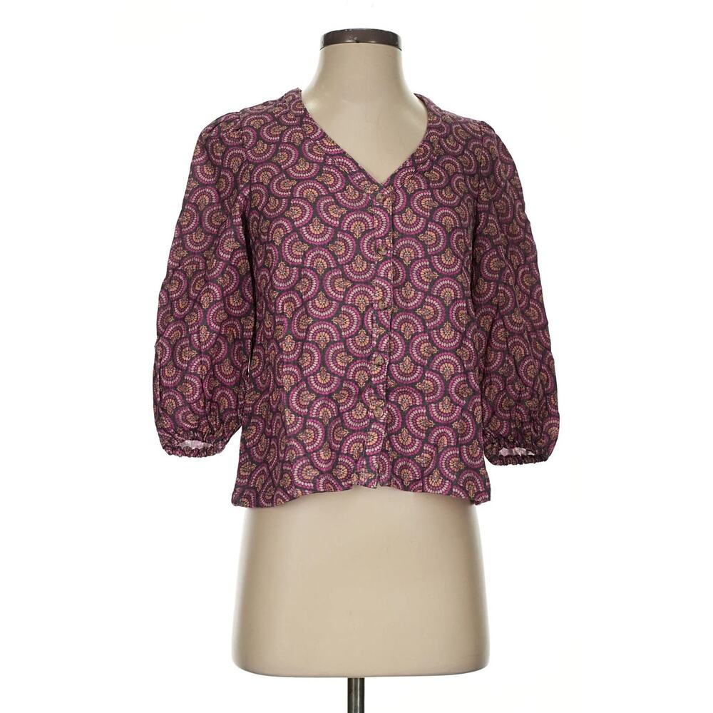 Marine Layer Top Fan Block Printed Colette Cotton Doublecloth Mauve Pink Size XS
